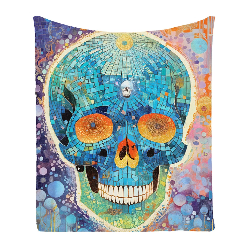 Sugar Skull Mosaic Bedspread Sofa Lounge Throw Blanket Holiday Birthday Gift - Image 3 of 4