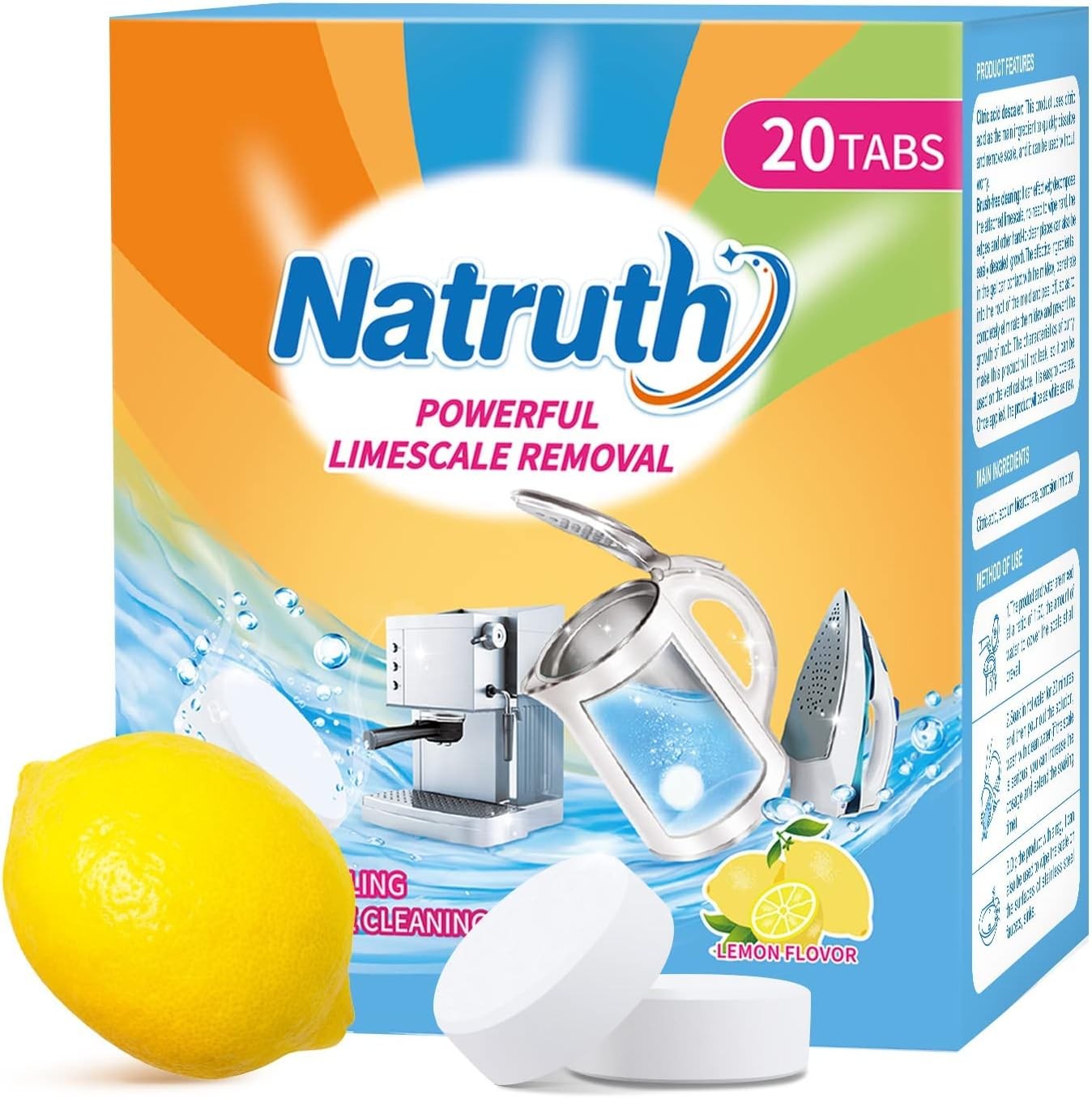 NATRUTH Powerful Limescale Removal, 20 PACKS Kettle Descaler Tablets, Descaler
