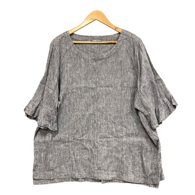 Regatta Blouse Womens 20 Grey Linen Cotton Stripe 3/4 Sleeve Tunic Relaxed