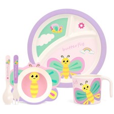 Kids Dinnerware Set 5-Pieces Includes Divided Plate Bowl Cup Fork Spoon Utens...
