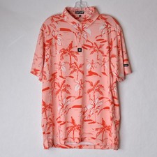 Bad Birdie Men s Polo Shirt Large Pink Palm Tree Tropical Golf Stretch