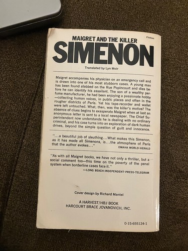Maigret and the Killer ~ Georges Simenon ~ 1979 1st Harvest HBJ, Paperback - Picture 2 of 8