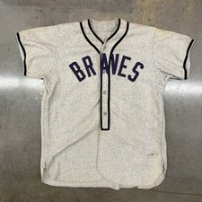 VTG 1950s Powers Flannel Baseball Jersey Gray Wool Felt Braves Semi Pro Mens 44