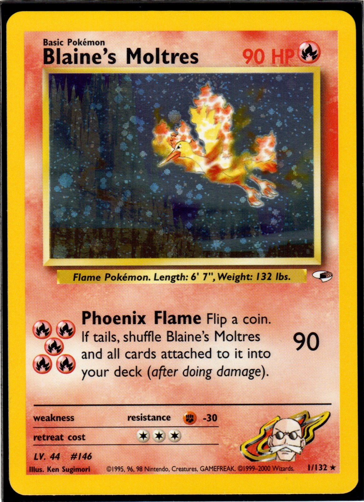 Blaine's Moltres 1/132 SWIRL R Gym Heroes Pokemon Unlimited Holo NM/M