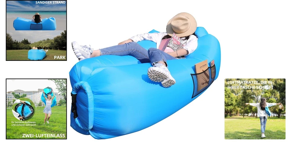 Aufblasbares Luftsofa  tragbar Camping Strand Park Outdoor - Bild 2 von 4