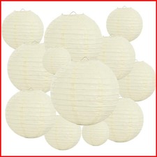 Zankubom 20Pcs Cream Paper Lanterns 6" 8" 10" 12" Hanging Round for Party Decor