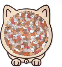 135 Pcs Cat Shaped Wooden Jigsaw Puzzle with Frame Acrylic Cover, Morandi