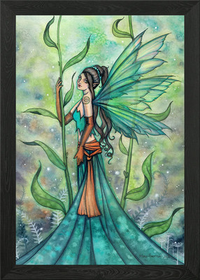 Blue Green Garden Fairy Framed Wall Art Poster Canvas Print Picture