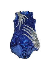 VTG 50s Blue Sequin Dance Leotard Bodysuit Silver Stage Costume