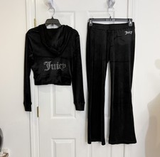 Juicy Couture Velour Tracksuit Set Black Rhinestone Liquorice Small NWT