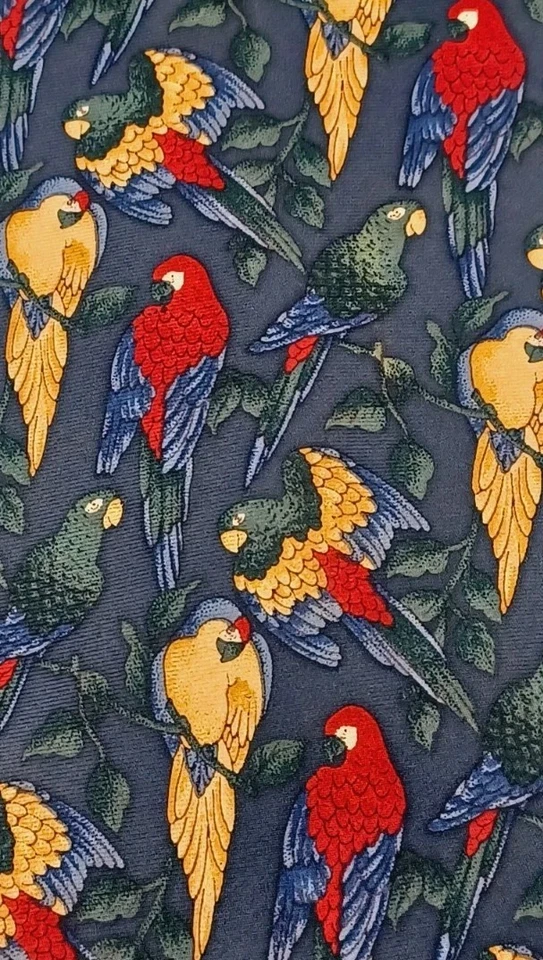 Corbata vintage Van Heusen 417 4" de ancho 58" de largo todas las aves de seda loros azul tropical Foto 2 de 4