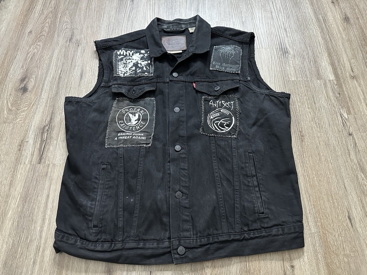Rare Handmade Metal / Punk Band Patches Levi's Denim Battle Vest