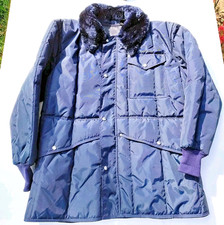 VTG Navy Blue Rainfair Insulated Jacket Coat Faux Fur Collar Made in USA Size XL