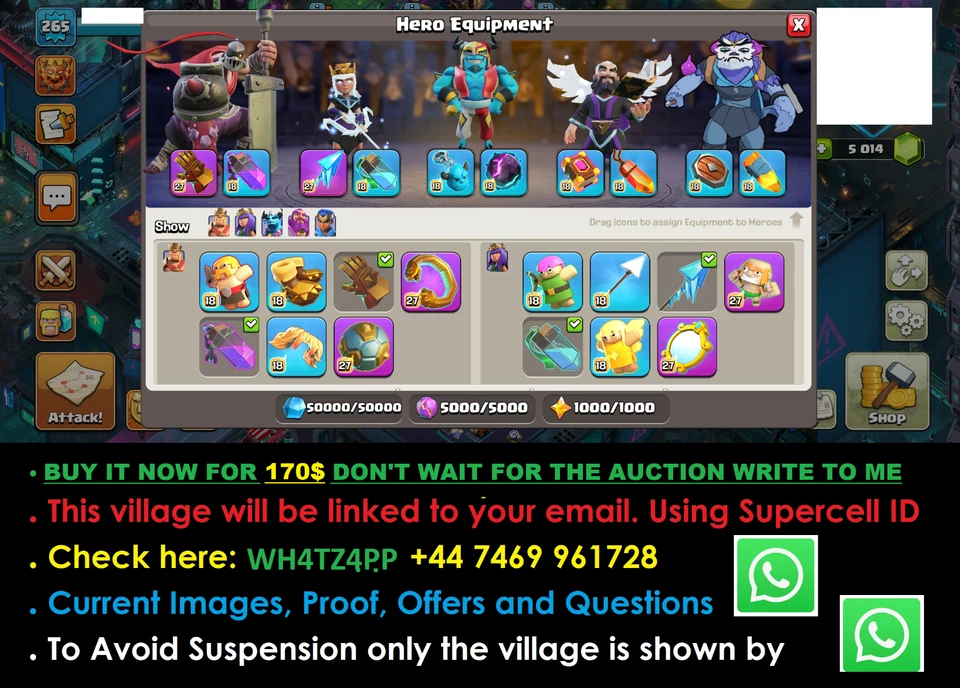 TH18 HEROES 103|105|90|80|55 - EQUIPMENT ALL MAX - ALL SKIN & SCENARY  PRICE:170 - Image 4 of 4