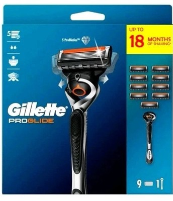 Gillette Proglide Rasierer Pack 9 x Klingen Nachfüller + 1 Griff Stick Original