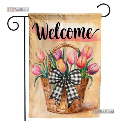Colorful Tulips Floral Welcome Flag, Double Sided Outdoor Spring Flag Decor
