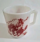 Vintage Hazel Atlas Milk Glass Red Bucking Bronco & Indian Childs Mug USA