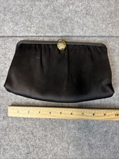 Vintage ANDE' Black Satin Clutch Purse Evening Handbag Gold Chain Signed