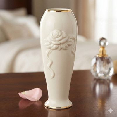 Lenox Roses Ribbons Bud Vase 5.5'' Vintage Ivory Fine China 24K Gold Trim