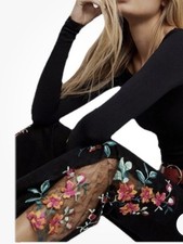 WE THE FREE PEOPLE Embroidered Embroidery Lace Flare Boho Black Denim Jeans 29