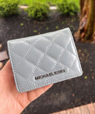 Michael Kors Jet Set Travel Flap Card Holder Dusty Blue Leather
