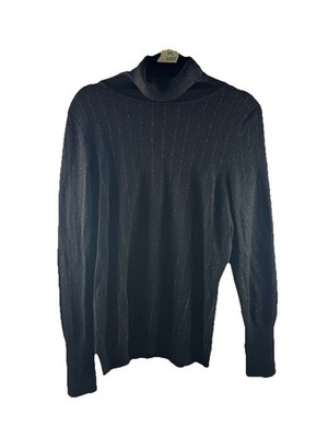 NWT Worthington Turtleneck Sweater Black W/Gold Thread Detail Woman L