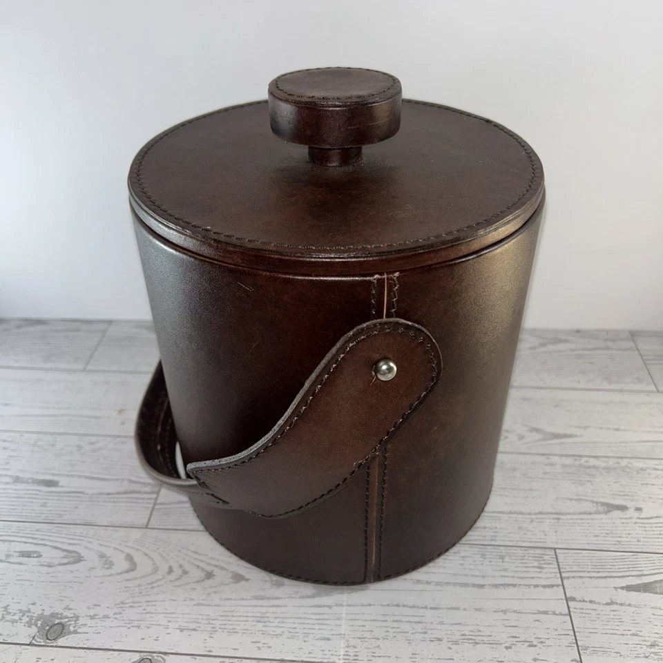 Cubo de hielo Pottery Barn de cuero sintético con mango de cuero ¡hermosamente hecho a mano!! Foto 4 de 4