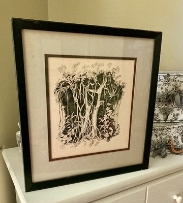 Vintage Sal Salinero Signed Framed Pen & Ink Drawing - Key West, Tropical Trees