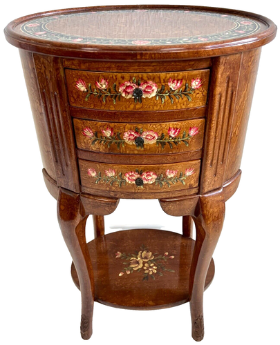 Louis XV Style Walnut Tiered Oval Cabinet / Side Table with Drawers