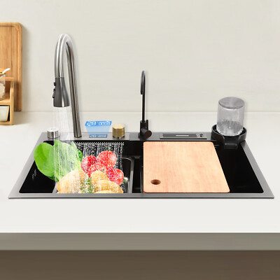 Modern Digital Display Waterfall Sink Stainless Steel Single Bowl Kitchen Sink