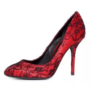 red lace pumps
