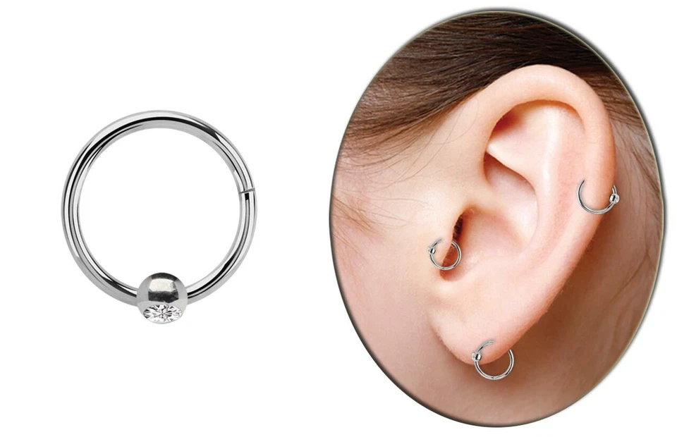 Titan Piercing Orecchio Naso Anello Bcr 1,0mm Con Clicker E Sfere Cristallo - Immagine 4 di 4