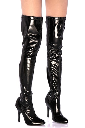 Stivali Alla Coscia in PVC VINILE Lucido Nero Stretch Tacco Alto a Spillo  11 cm | eBay