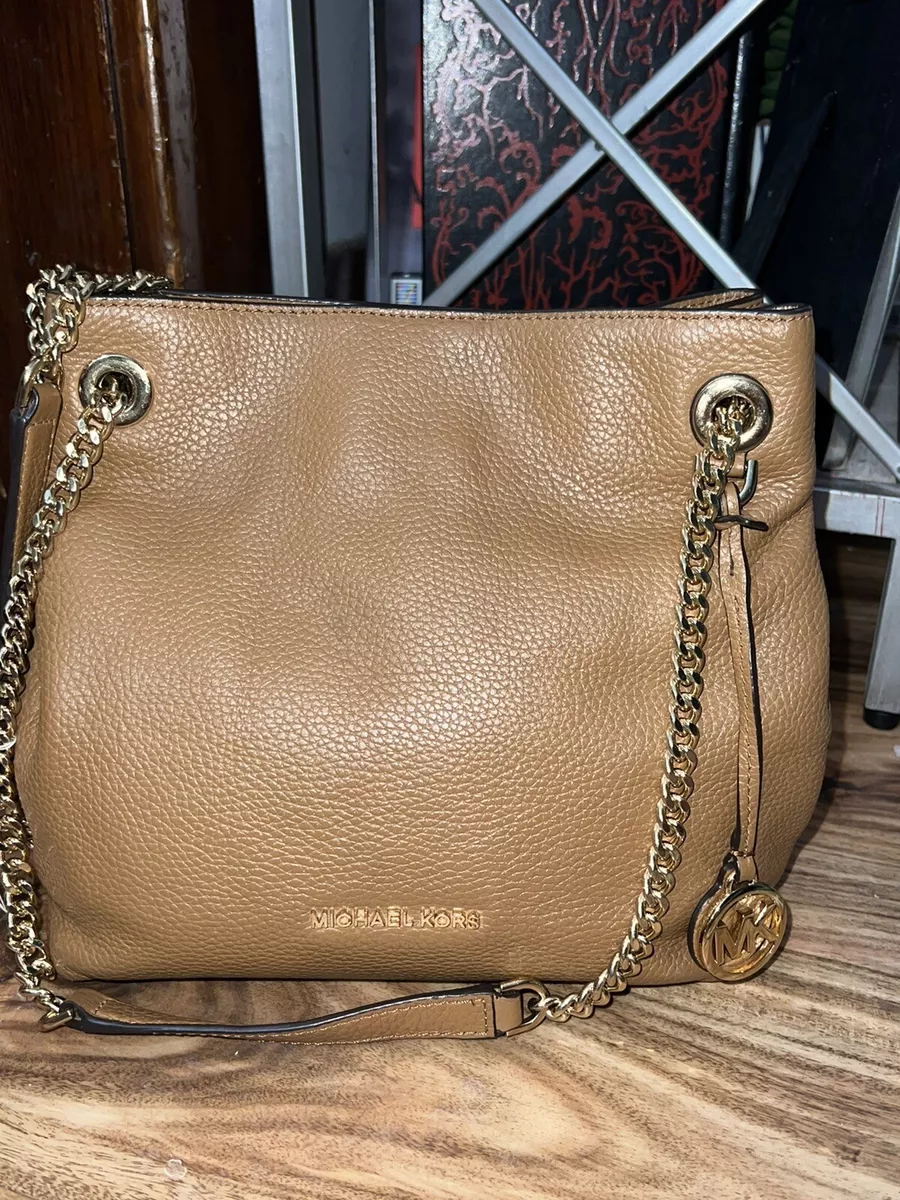 Michael Kors Leather Jet Set North South Medium Chain Messenger Acorn