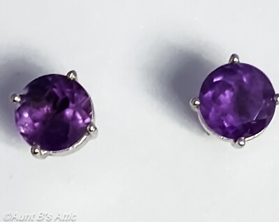 Ross Simons Sterling Silber Amethyst Post Style Ohrringe 8 mm rund Original Box