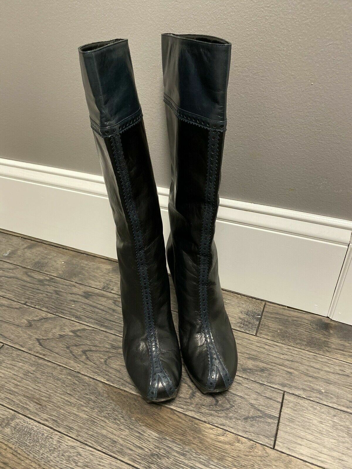 Stivali donna Yves Saint Laurent Tribute Platform 38 5 pelle blu nero 8 5