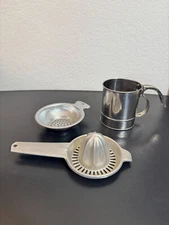 Vintage Metal Kitchen Tool Set Made In USA Juicer Strainer Flour Sifter Trio