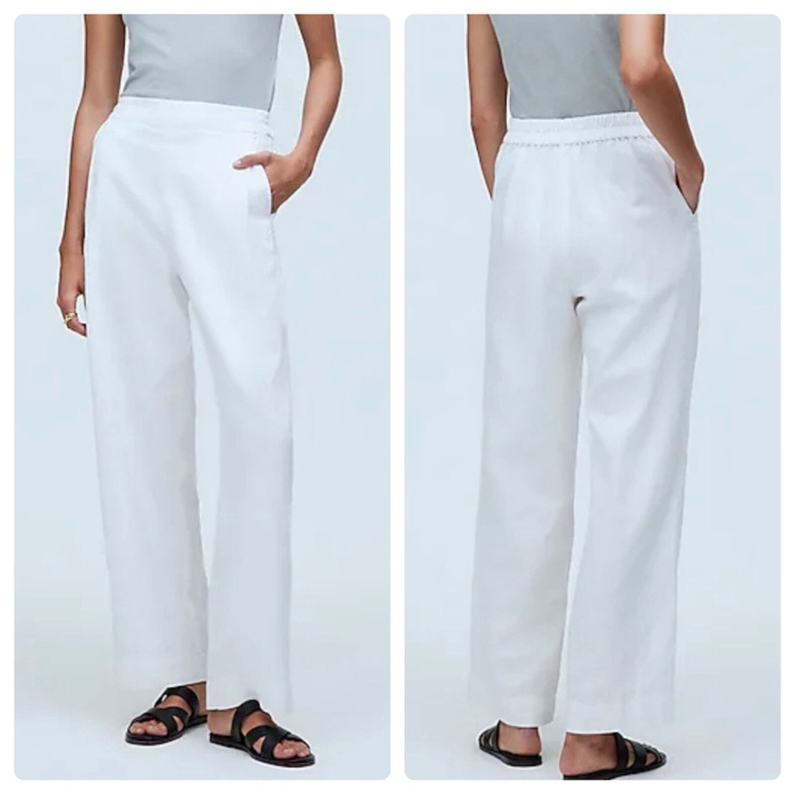 NWT Madewell Pull-On Straight Crop Pant NR174 White Linen Sz 2