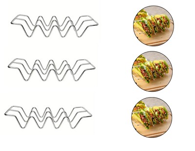 3-Piece Stainless Steel Taco Holder Stand Set  Holds 12 Tacos Total Taco Tuesday
