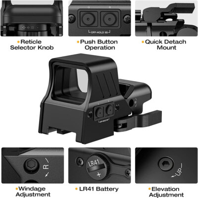 1X22X33 Red Green Dot Sight 4 Reticles RefIex Sight Quick Detach