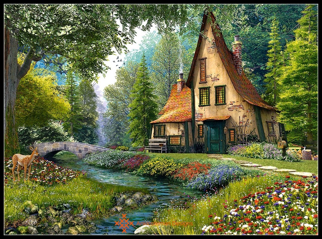 Toadstool Cottage - Counted Cross Stitch Patterns - Color & BW Symbols Charts