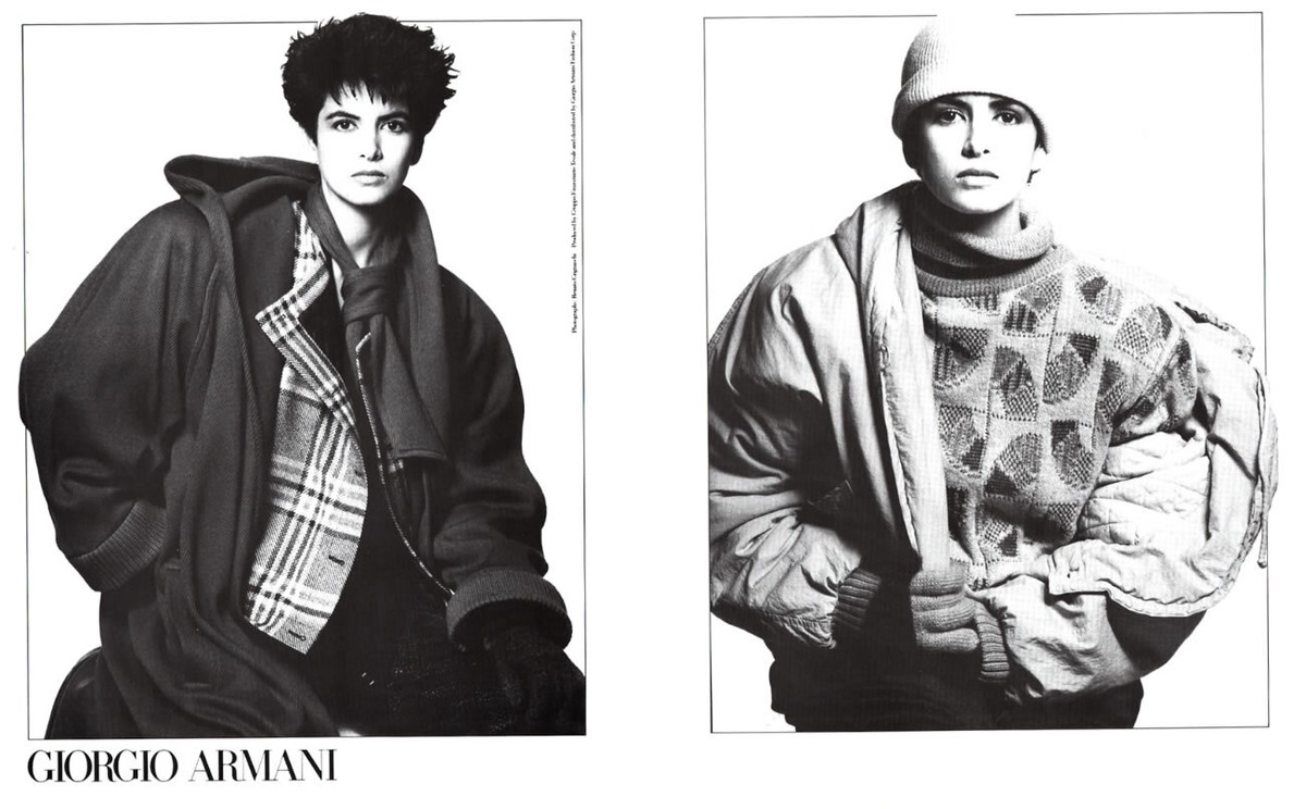 1986 Giorgio Armani Renato Grignaschi fashion 2-page MAGAZINE AD