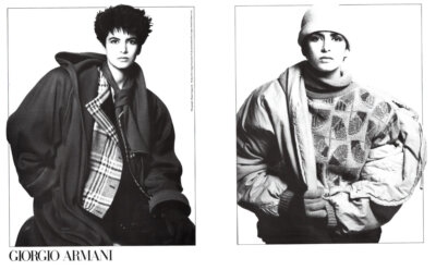 1986 Giorgio Armani Renato Grignaschi fashion 2-page MAGAZINE AD