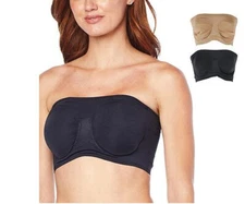 Rhonda Shear 2-pack Seamless Underwire Bandeau Bra Beige/Black 3X PLUS NEW