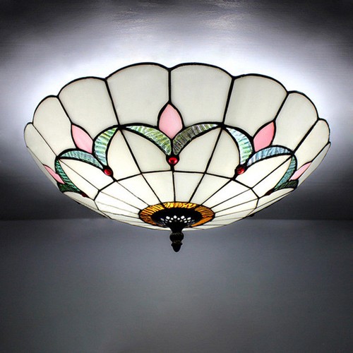 10" W Tiffany Flush Mount Lighting Stained Glass Ceiling Light Indoor Room Lamp - Bild 4 von 10