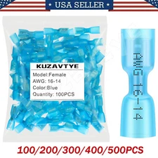 100-500X Spade Heat Shrink Wire Connectors 16-14 AWG Female Crimp Terminals Blue