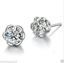 Pretty New Silver White Gold Filled Clear 6mm Round CZ Flower Set Stud Earrings