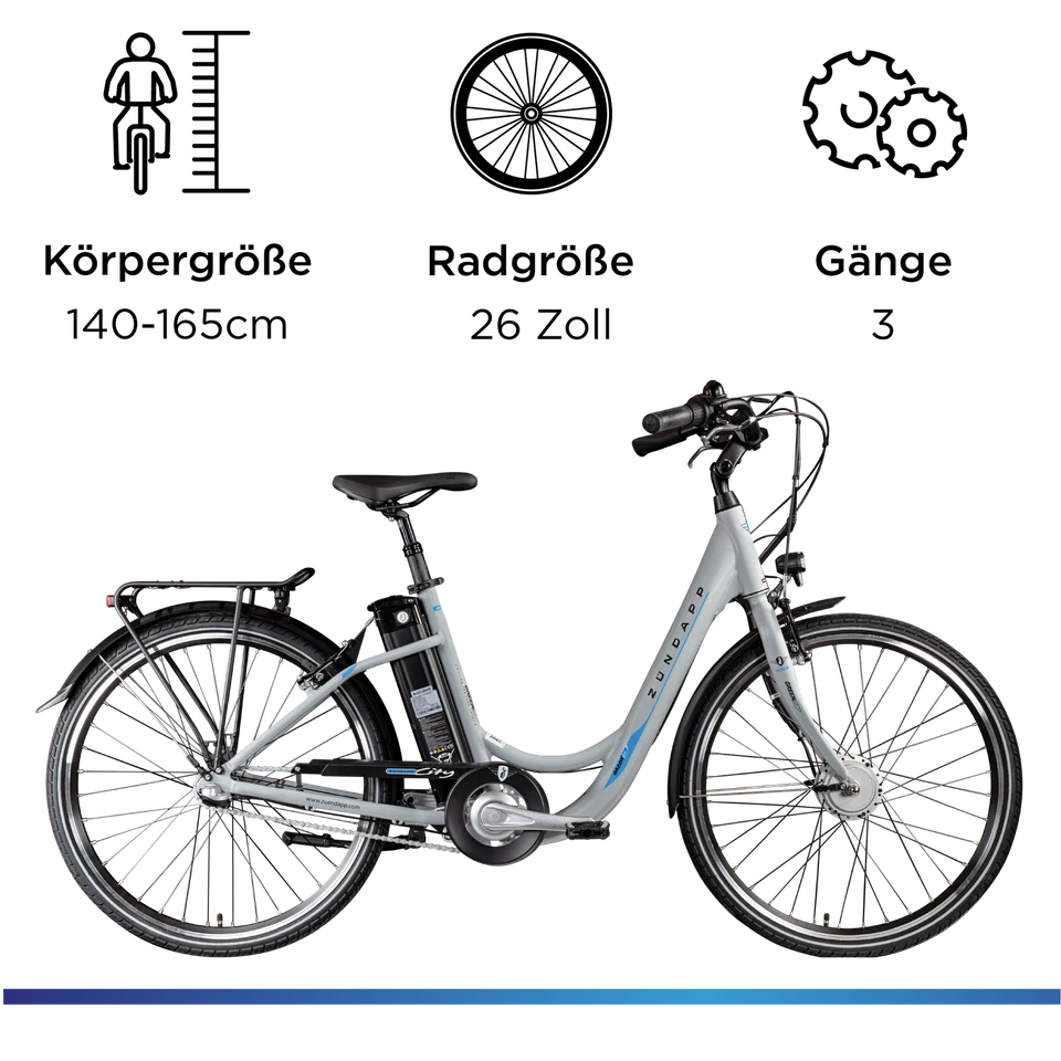 Zündapp Green 2.7 26" E-Bike Damenfahrrad Pedelec Citybike grau 46cm B Ware - Bild 4 von 4