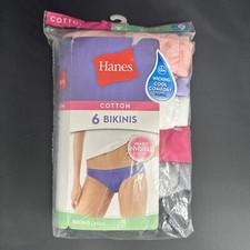 Hanes Tagless Cotton Bikinis 6 Pack- Wicking Cool Comfort Fabric- Sz 9