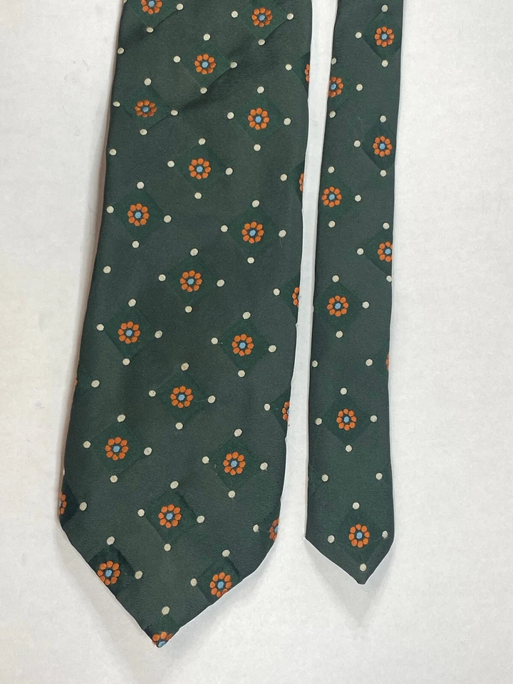Corbata De Colección Joske’s Para Hombre Verde Con Flores Naranja Años 70’s Poliéster Corbata Hippy Foto 4 de 4